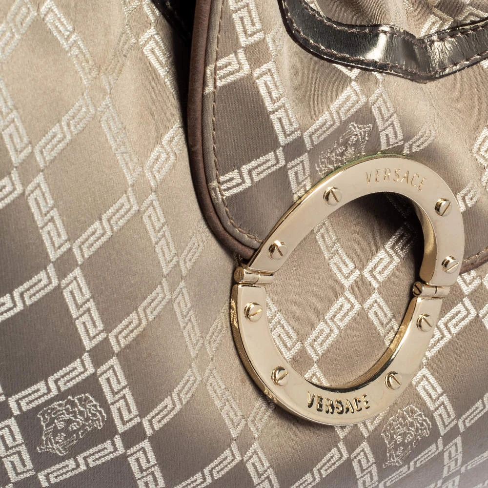 Versace Metallic Grey Signature Canvas And Leather Trim Hobo For Women 5 Versace Metallic Grey Signature Canvas And Leather Trim Hobo For Women - Image 5