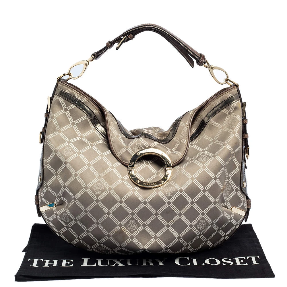 Versace Metallic Grey Signature Canvas And Leather Trim Hobo For Women 10 Versace Metallic Grey Signature Canvas And Leather Trim Hobo For Women - Image 10