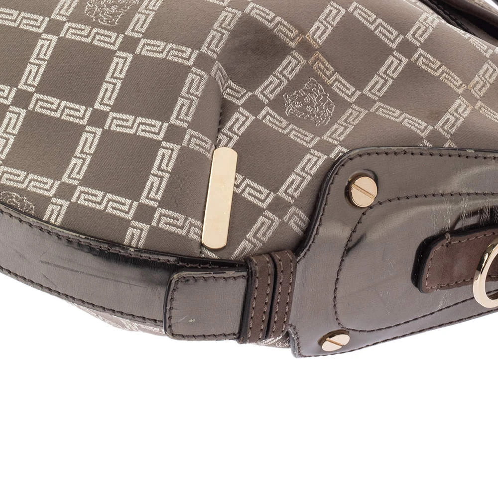Versace Metallic Grey Signature Canvas And Leather Trim Hobo For Women 12 Versace Metallic Grey Signature Canvas And Leather Trim Hobo For Women - Image 12