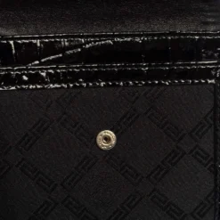 Versace Black Signature Nylon And Croc Embossed Patent Leather Flap Compact Wallet For Women -Versace Official Website luxury women versace used handbags p441501 005