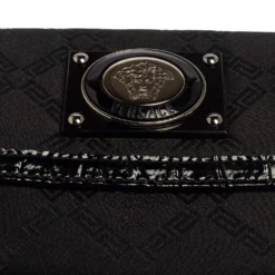 Versace Black Signature Nylon And Croc Embossed Patent Leather Flap Compact Wallet For Women -Versace Official Website luxury women versace used handbags p441501 006