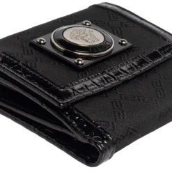 Versace Black Signature Nylon And Croc Embossed Patent Leather Flap Compact Wallet For Women -Versace Official Website luxury women versace used handbags p441501 008