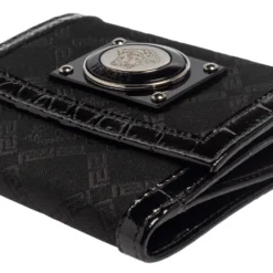 Versace Black Signature Nylon And Croc Embossed Patent Leather Flap Compact Wallet For Women -Versace Official Website luxury women versace used handbags p441501 009