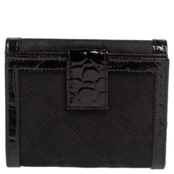 Versace Black Signature Nylon And Croc Embossed Patent Leather Flap Compact Wallet For Women -Versace Official Website luxury women versace used handbags p441501 010