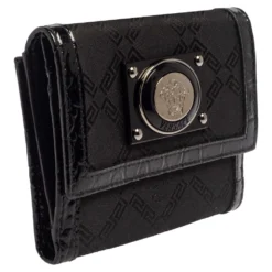 Versace Black Signature Nylon And Croc Embossed Patent Leather Flap Compact Wallet For Women -Versace Official Website luxury women versace used handbags p441501 012