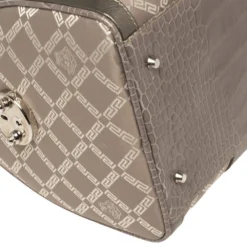 Versace Metallic Grey Signature Canvas And Croc Embossed Leather Snap Out Of It Satchel For Women -Versace Official Website luxury women versace used handbags p443916 009