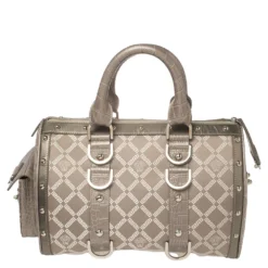 Versace Metallic Grey Signature Canvas And Croc Embossed Leather Snap Out Of It Satchel For Women -Versace Official Website luxury women versace used handbags p443916 018