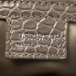 Versace Metallic Grey Signature Canvas And Croc Embossed Leather Snap Out Of It Satchel For Women -Versace Official Website luxury women versace used handbags p443916 021