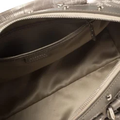 Versace Metallic Grey Signature Canvas And Croc Embossed Leather Snap Out Of It Satchel For Women -Versace Official Website luxury women versace used handbags p443916 023