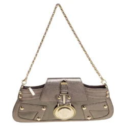 Versace Metallic Embossed Leather Icon Flap Chain Clutch For Women