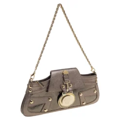 Versace Metallic Embossed Leather Icon Flap Chain Clutch For Women -Versace Official Website luxury women versace used handbags p446145 004