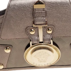Versace Metallic Embossed Leather Icon Flap Chain Clutch For Women -Versace Official Website luxury women versace used handbags p446145 012