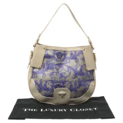 Versace Grey/Purple Majolica Print Leather Hobo For Women -Versace Official Website luxury women versace used handbags p446352 007