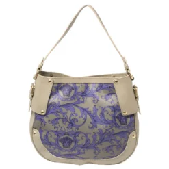 Versace Grey/Purple Majolica Print Leather Hobo For Women -Versace Official Website luxury women versace used handbags p446352 008