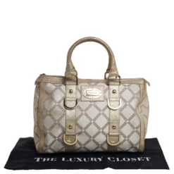 Versace Metallic Gold/Cream Signature Canvas And Leather Snap Out Of It Satchel For Women -Versace Official Website luxury women versace used handbags p447850 003