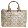 Versace Metallic Gold/Cream Signature Canvas And Leather Snap Out Of It Satchel For Women