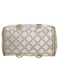 Versace Metallic Gold/Cream Signature Canvas And Leather Snap Out Of It Satchel For Women -Versace Official Website luxury women versace used handbags p447850 011