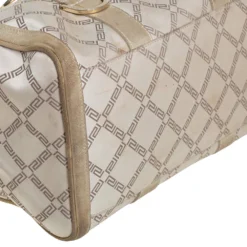 Versace Metallic Gold/Cream Signature Canvas And Leather Snap Out Of It Satchel For Women -Versace Official Website luxury women versace used handbags p447850 012