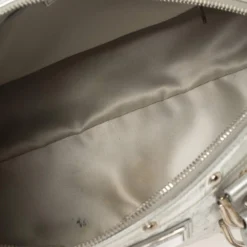 Versace Silver Ostrich Embossed Leather Snap Out Of It Satchel For Women -Versace Official Website luxury women versace used handbags p448376 001