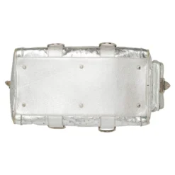 Versace Silver Ostrich Embossed Leather Snap Out Of It Satchel For Women -Versace Official Website luxury women versace used handbags p448376 013