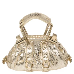 Versace Metallic Gold Python Medusa Satchel For Women -Versace Official Website luxury women versace used handbags p448879 001