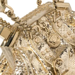 Versace Metallic Gold Python Medusa Satchel For Women -Versace Official Website luxury women versace used handbags p448879 004