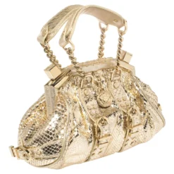 Versace Metallic Gold Python Medusa Satchel For Women -Versace Official Website luxury women versace used handbags p448879 006
