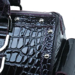 Versace Purple Croc Embossed Patent Leather Snap Out Of It Satchel Bag For Women -Versace Official Website luxury women versace used handbags p45023 0005