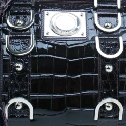 Versace Purple Croc Embossed Patent Leather Snap Out Of It Satchel Bag For Women -Versace Official Website luxury women versace used handbags p45023 0007