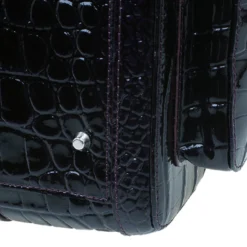 Versace Purple Croc Embossed Patent Leather Snap Out Of It Satchel Bag For Women -Versace Official Website luxury women versace used handbags p45023 0010