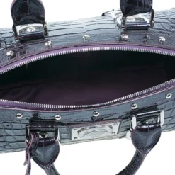 Versace Purple Croc Embossed Patent Leather Snap Out Of It Satchel Bag For Women -Versace Official Website luxury women versace used handbags p45023 0014