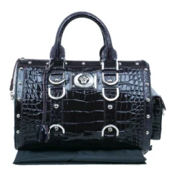 Versace Purple Croc Embossed Patent Leather Snap Out Of It Satchel Bag For Women -Versace Official Website luxury women versace used handbags p45023 0015