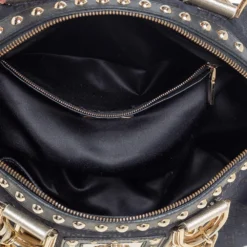 Versace Black Monogram Fabric And Leather Snap Out Of It Satchel For Women -Versace Official Website luxury women versace used handbags p450542 006