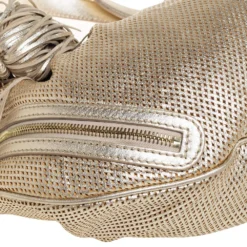 Versace Gold Perforated Leather Tassel Shoulder Bag For Women -Versace Official Website luxury women versace used handbags p450796 010