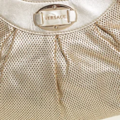 Versace Gold Perforated Leather Tassel Shoulder Bag For Women -Versace Official Website luxury women versace used handbags p450796 012