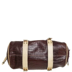 Versace Brown/Cream Croc Embossed Leather Madonna Satchel For Women -Versace Official Website luxury women versace used handbags p452461 002