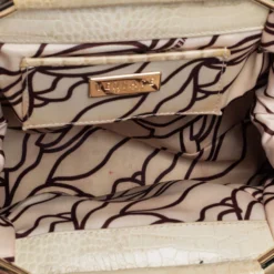 Versace Brown/Cream Croc Embossed Leather Madonna Satchel For Women -Versace Official Website luxury women versace used handbags p452461 003