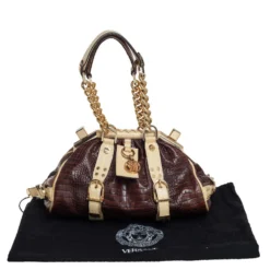 Versace Brown/Cream Croc Embossed Leather Madonna Satchel For Women -Versace Official Website luxury women versace used handbags p452461 008