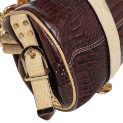 Versace Brown/Cream Croc Embossed Leather Madonna Satchel For Women -Versace Official Website luxury women versace used handbags p452461 011