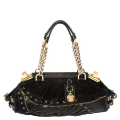 Versace Black Suede/Calfhair And Lizard Embossed Corset Frame Shoulder Bag For Women