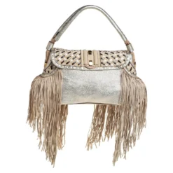 Versace Gold/Black Woven Leather Medusa Fringe Shoulder Bag For Women -Versace Official Website luxury women versace used handbags p453249 007