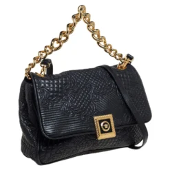 Versace Black Barocco Leather Flap Shoulder Bag For Women 13 Versace Black Barocco Leather Flap Shoulder Bag For Women -Versace Official Website luxury women versace used handbags p454029 005