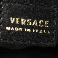 Versace Black Monogram Pleated Nylon And Patent Leather Medusa Frame Satchel For Women -Versace Official Website luxury women versace used handbags p454321 002