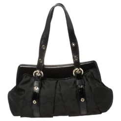 Versace Black Monogram Pleated Nylon And Patent Leather Medusa Frame Satchel For Women -Versace Official Website luxury women versace used handbags p454321 004