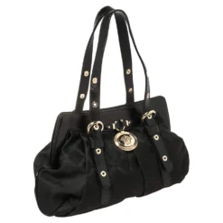 Versace Black Monogram Pleated Nylon And Patent Leather Medusa Frame Satchel For Women -Versace Official Website luxury women versace used handbags p454321 006