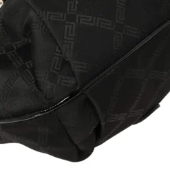 Versace Black Monogram Pleated Nylon And Patent Leather Medusa Frame Satchel For Women -Versace Official Website luxury women versace used handbags p454321 009