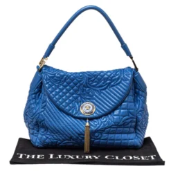 Versace Blue Embossed Leather Talia Vanitas Shoulder Bag For Women -Versace Official Website luxury women versace used handbags p454766 004