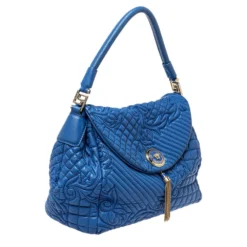 Versace Blue Embossed Leather Talia Vanitas Shoulder Bag For Women -Versace Official Website luxury women versace used handbags p454766 006