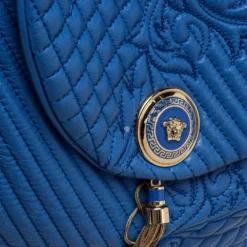 Versace Blue Embossed Leather Talia Vanitas Shoulder Bag For Women -Versace Official Website luxury women versace used handbags p454766 011