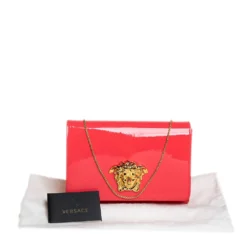 Versace Peach Patent Leather Medusa Chain Clutch For Women -Versace Official Website luxury women versace used handbags p455768 001